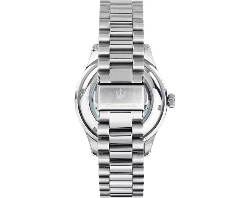 montre homme maserati sorpasso – r8823124002 – automatique – cadran 42 mm bleu avec cœur ouvert – bracelet acier argenté – boucle déployante – verre minéral – Étanchéité 100 mètres (10 atm) – garantie 2 ans – design sportif et chic