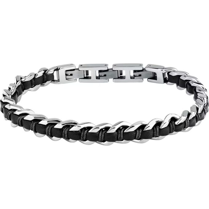 bracelet homme en inoxydable et cuir naturel modèle chaîne bandy szv122