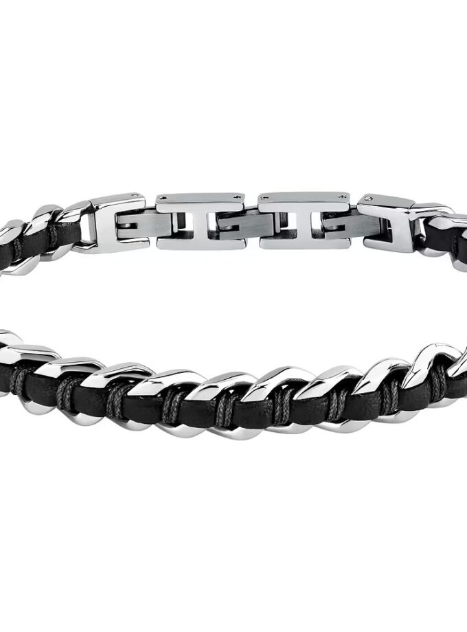 bracelet homme en inoxydable et cuir naturel modèle chaîne bandy szv122