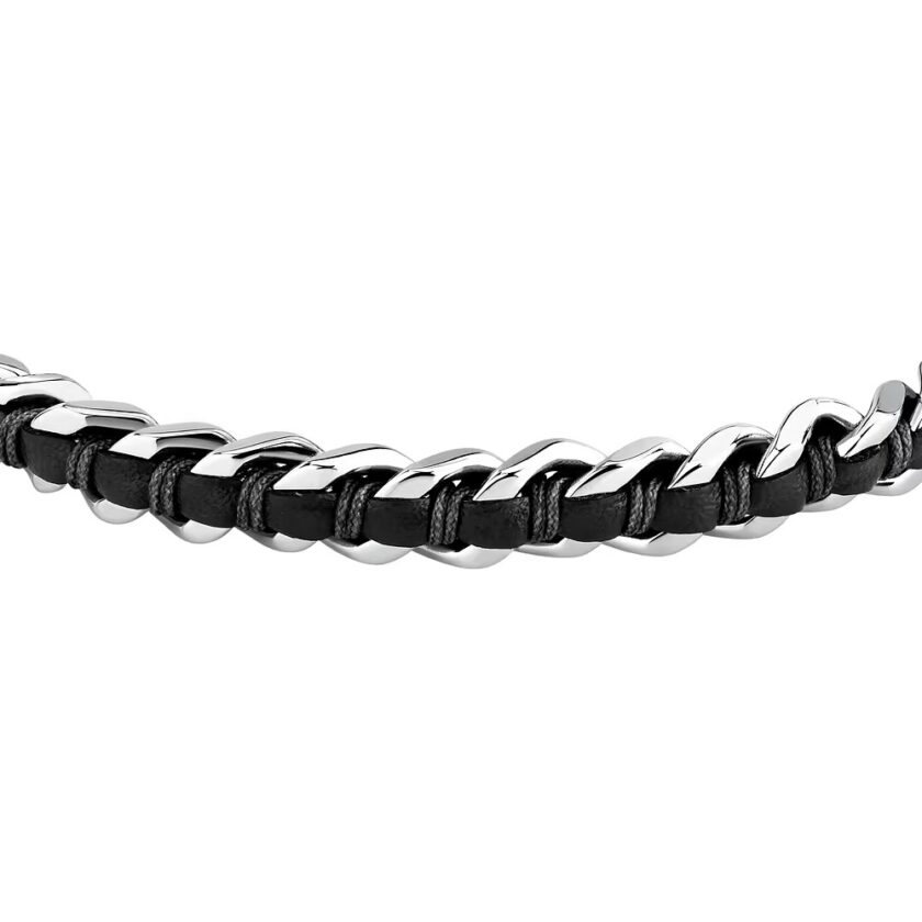 bracelet homme en inoxydable et cuir naturel modèle chaîne bandy szv122
