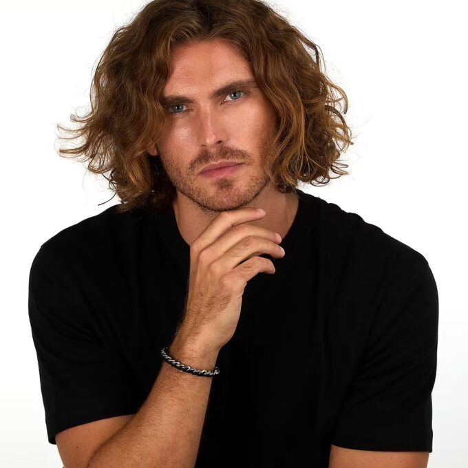 Bracelet Homme en Inoxydable et Cuir Naturel - Modèle Chaîne Bandy SZV122