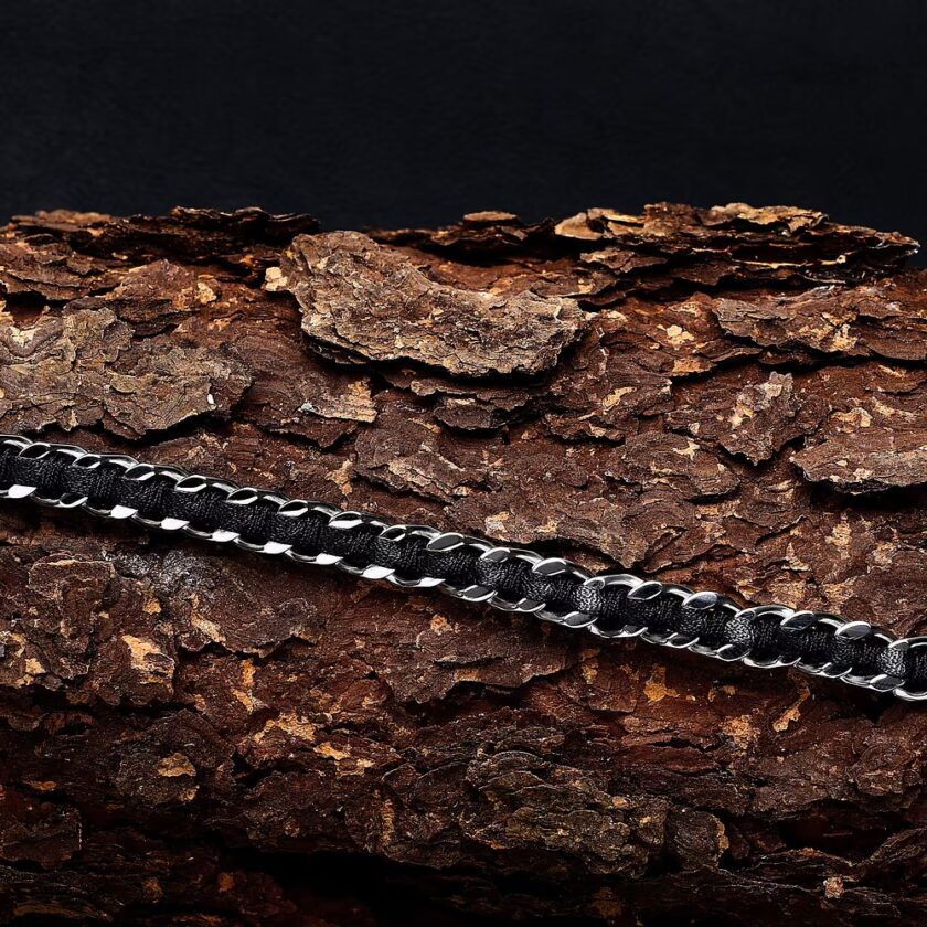 bracelet homme en inoxydable et cuir naturel modèle chaîne bandy szv122