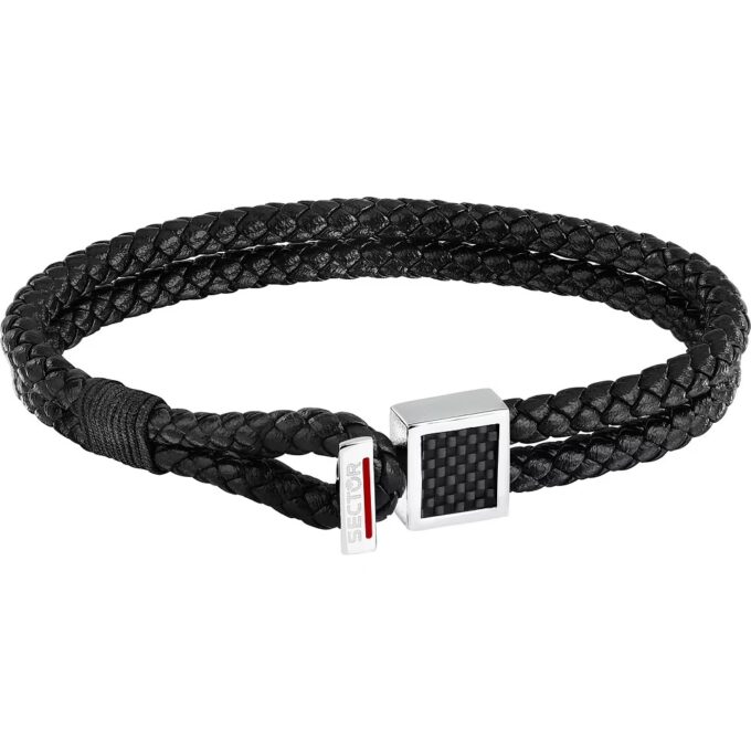 bracelet sector bandy szv127 Élégance masculine en inoxydable et cuir naturel taille 21cm/22cm