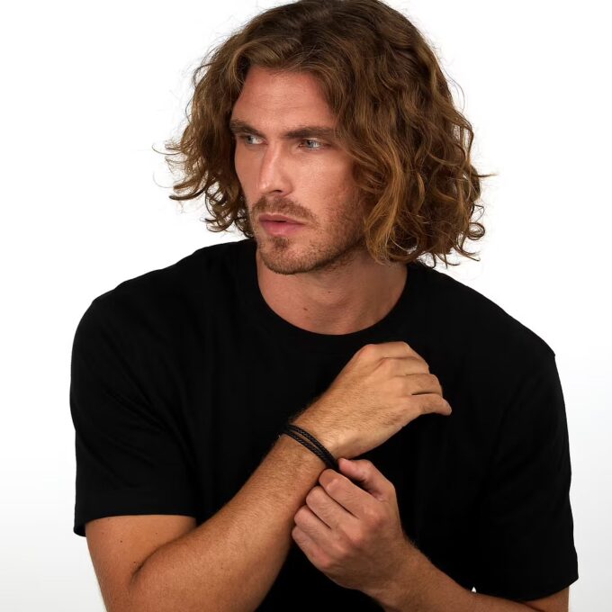 Bracelet Sector Bandy SZV127 - Élégance Masculine en Inoxydable et Cuir Naturel - Taille 21cm/22cm