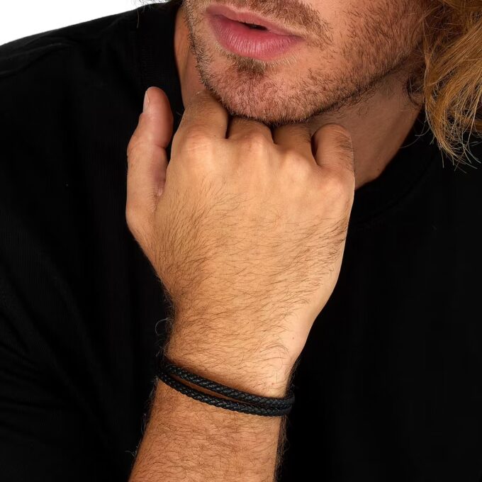 Bracelet Sector Bandy SZV127 - Élégance Masculine en Inoxydable et Cuir Naturel - Taille 21cm/22cm