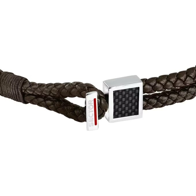 Bracelet Sector Bandy SZV129 - Élégance Masculine en Inoxydable et Cuir Naturel - Taille 21cm/22cm