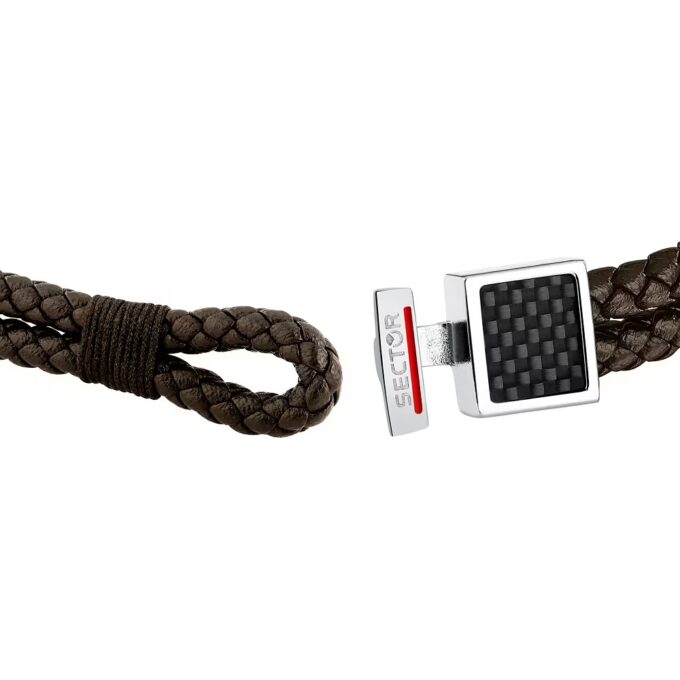 Bracelet Sector Bandy SZV129 - Élégance Masculine en Inoxydable et Cuir Naturel - Taille 21cm/22cm