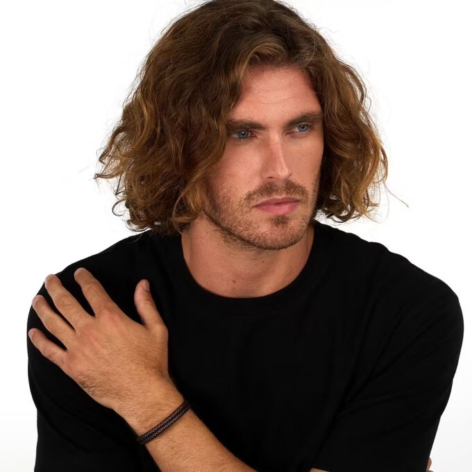 Bracelet Sector Bandy SZV129 - Élégance Masculine en Inoxydable et Cuir Naturel - Taille 21cm/22cm