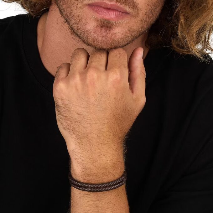 Bracelet Sector Bandy SZV129 - Élégance Masculine en Inoxydable et Cuir Naturel - Taille 21cm/22cm