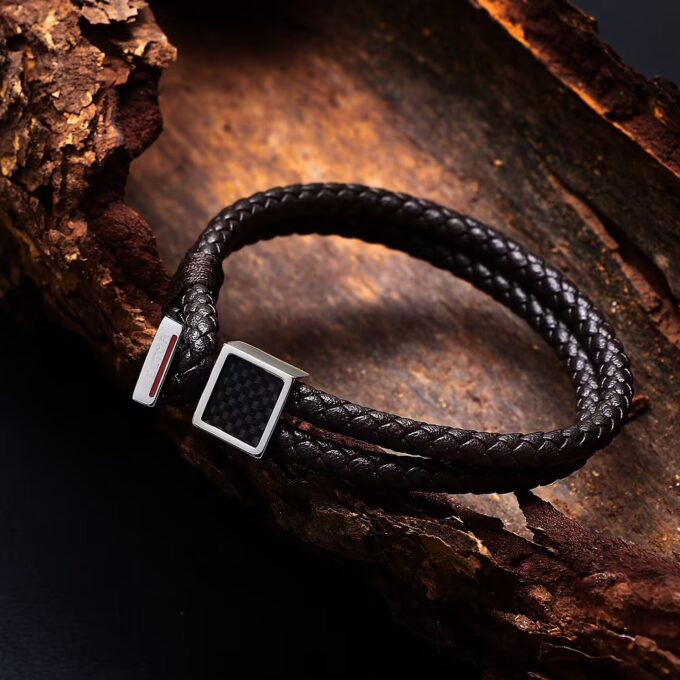 Bracelet Sector Bandy SZV129 - Élégance Masculine en Inoxydable et Cuir Naturel - Taille 21cm/22cm