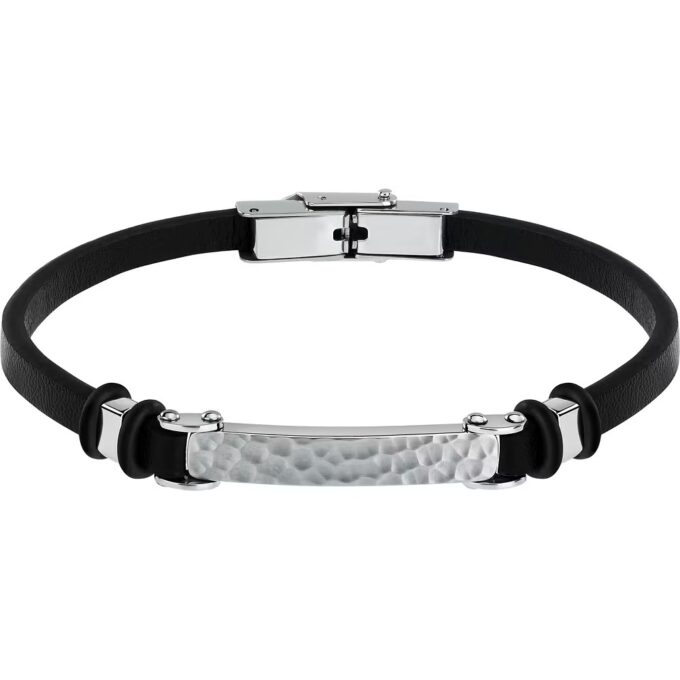 bracelet homme sector bandy szv112 inoxydable et cuir 21 cm couleurs argent et noir