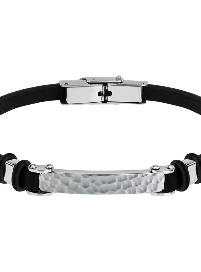 bracelet homme sector bandy szv112 inoxydable et cuir 21 cm couleurs argent et noir