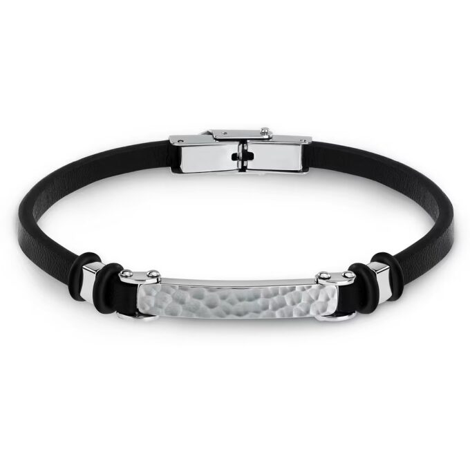 Bracelet Homme Sector Bandy SZV112 - Inoxydable et Cuir - 21 cm - Couleurs Argent et Noir