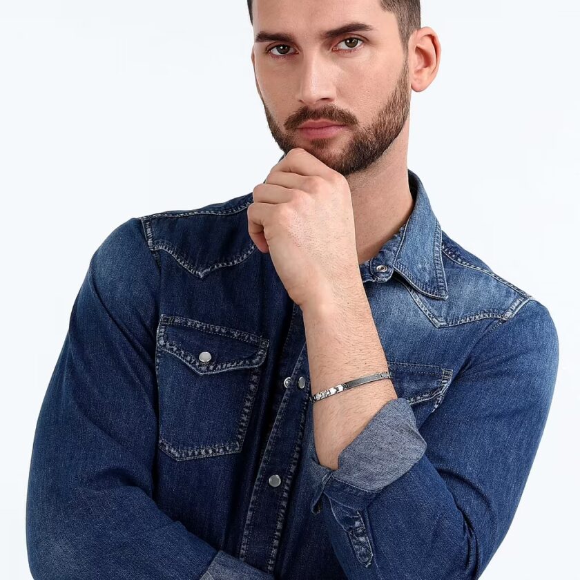 bracelet homme en inoxydable modèle basic szs88 avec Émail argenté et gris