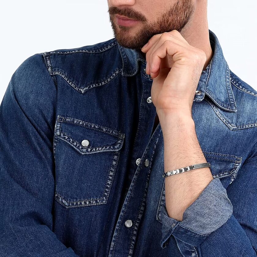 bracelet homme en inoxydable modèle basic szs88 avec Émail argenté et gris