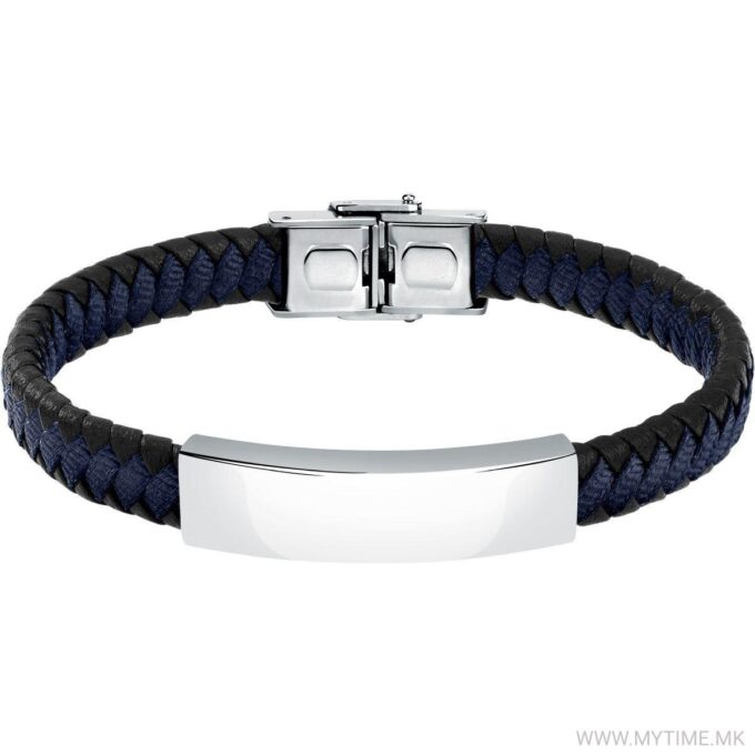 bracelet homme sector bandy szv108 inoxydable et cuir recyclé 21 cm couleurs argent, noir, bleu