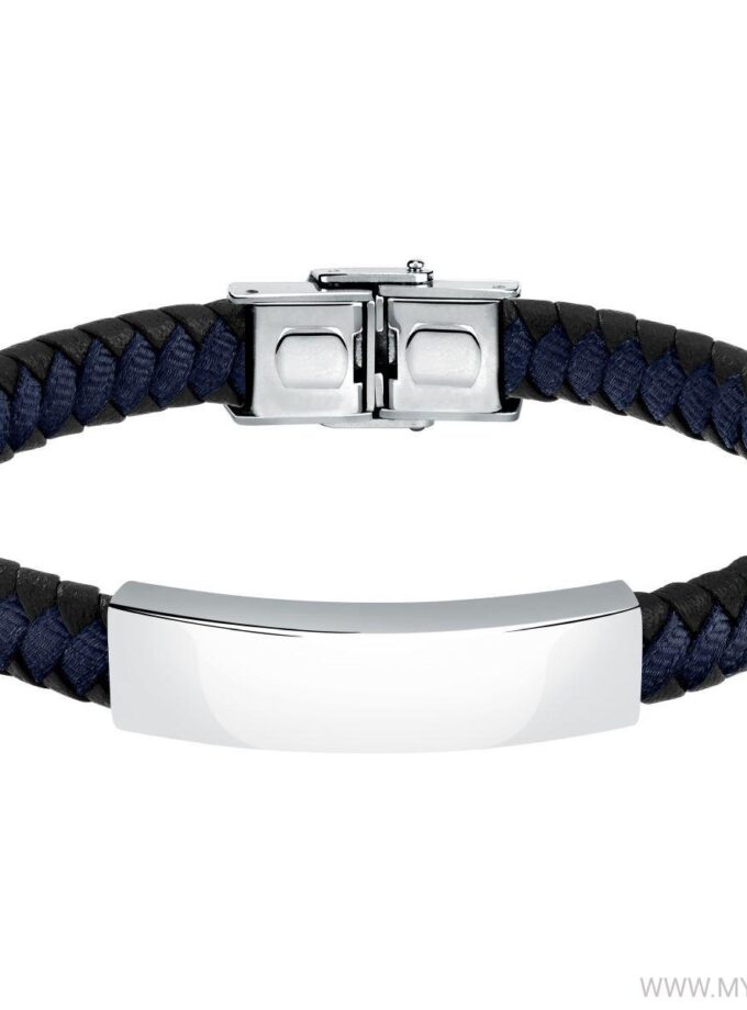 bracelet homme sector bandy szv108 inoxydable et cuir recyclé 21 cm couleurs argent, noir, bleu