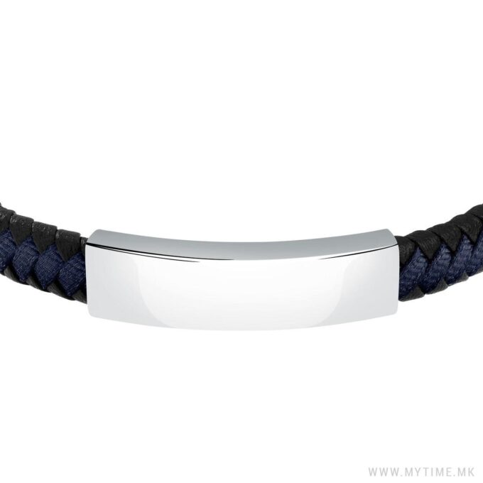 Bracelet Homme Sector Bandy SZV108 - Inoxydable et Cuir Recyclé - 21 cm - Couleurs Argent, Noir, Bleu