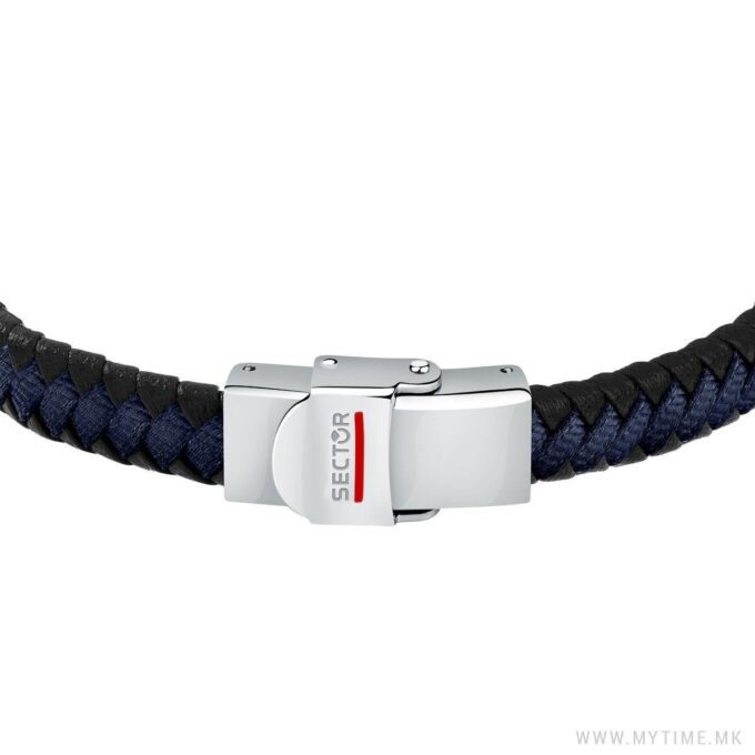 Bracelet Homme Sector Bandy SZV108 - Inoxydable et Cuir Recyclé - 21 cm - Couleurs Argent, Noir, Bleu