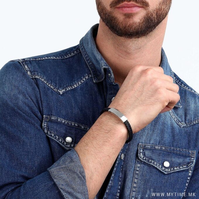 Bracelet Homme Sector Bandy SZV108 - Inoxydable et Cuir Recyclé - 21 cm - Couleurs Argent, Noir, Bleu