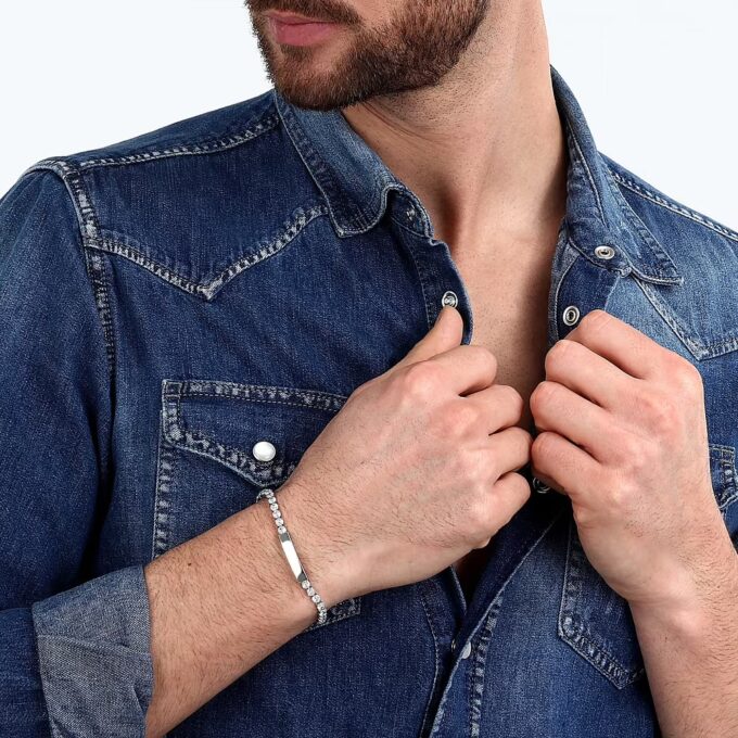 Bracelet Sector Tennis SANN49 - Style Raffiné en Argent avec Perles de Zircon Blanc - Garantie 2 Ans