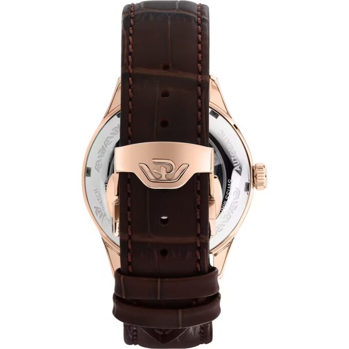 Montre Homme Philip Watch Museum – R8221225002 – Boîtier Inoxydable Or Rose 40 mm – Bracelet Cuir Marron – Mouvement Suisse – Étanchéité 10 ATM – Fermeture Papillon avec Bouton Latéral – Garantie 2 Ans – Emballage Original Philip Watch