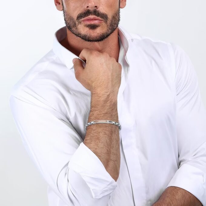 Bracelet Bicolore Sector SAVK05 - Bijou pour Homme avec 3 Pierres en Oxyde Noir