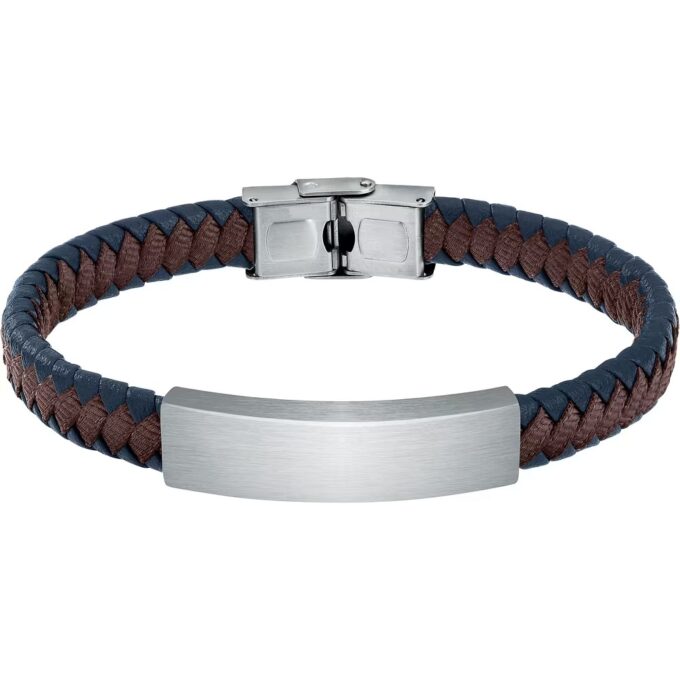 bracelet homme sector bandy szv109 inoxydable et cuir recyclé 21 cm couleurs argent, marron, bleu