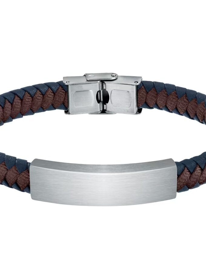 bracelet homme sector bandy szv109 inoxydable et cuir recyclé 21 cm couleurs argent, marron, bleu