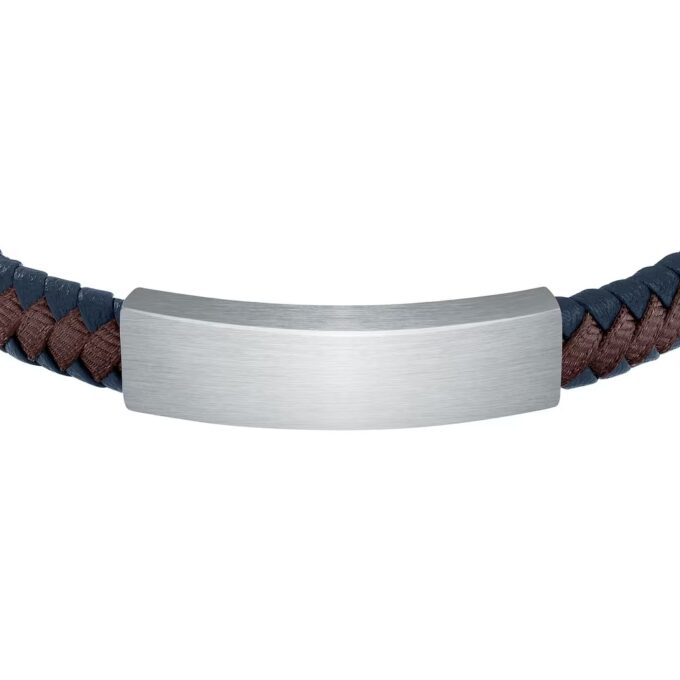 Bracelet Homme Sector Bandy SZV109 - Inoxydable et Cuir Recyclé - 21 cm - Couleurs Argent, Marron, Bleu