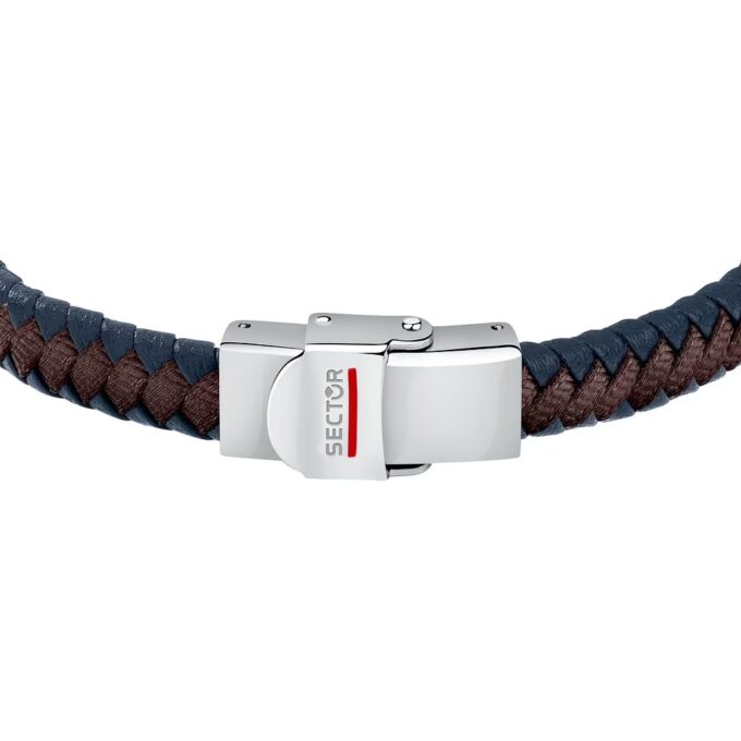 Bracelet Homme Sector Bandy SZV109 - Inoxydable et Cuir Recyclé - 21 cm - Couleurs Argent, Marron, Bleu