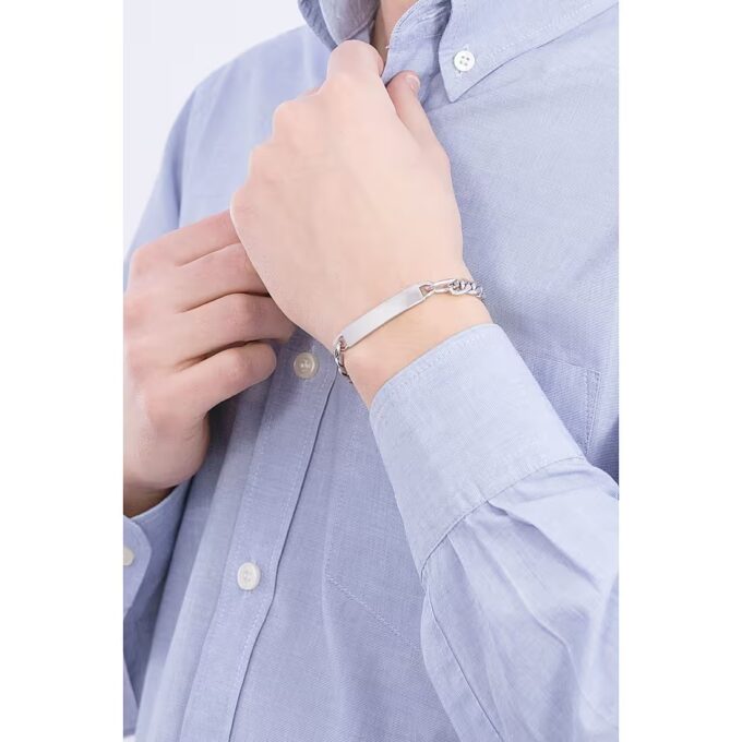 bracelet homme sector saft57 inoxydable avec boucle mousqueton 22 cm en argent