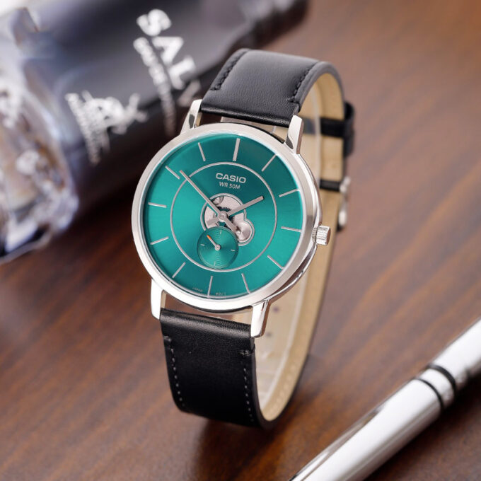 montre casio mtp b130l 3avdf Élégance classique avec cadran noir et bracelet en cuir