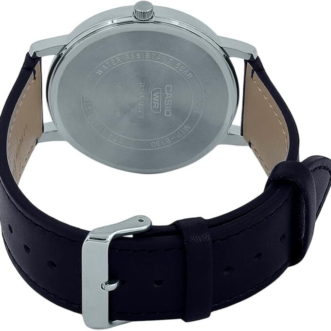 Montre Casio MTP-B130L-1AVDF - Élégance Classique avec Cadran Noir et Bracelet en Cuir - Style Intemporel avec Cuir et Cadran Argenté