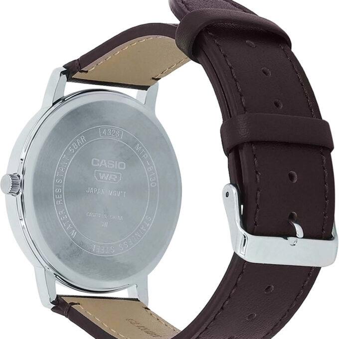 Casio MTP-B130L-7AVDF - Montre Élégante pour Homme avec Résistance à l'Eau - Cadran Blanc et Bracelet en Cuir