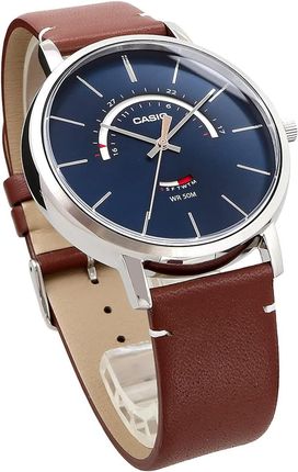 Montre Analogique Casio MTP-B105L-2AVDF - Homme - Cadran Bleu, Index Luminescents, Date, Étanche 50m - Boîtier Acier Inoxydable - Bracelet Cuir Noir - MTP-B105L-2AVDF