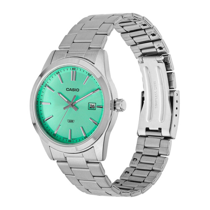 Montre Élégante Homme - Casio MTP-VD03D-3A2UDF - Bracelet Acier Inoxydable - Design Classique, Étanche, Affichage Analogique, Mouvement Quartz - Argent/Vert