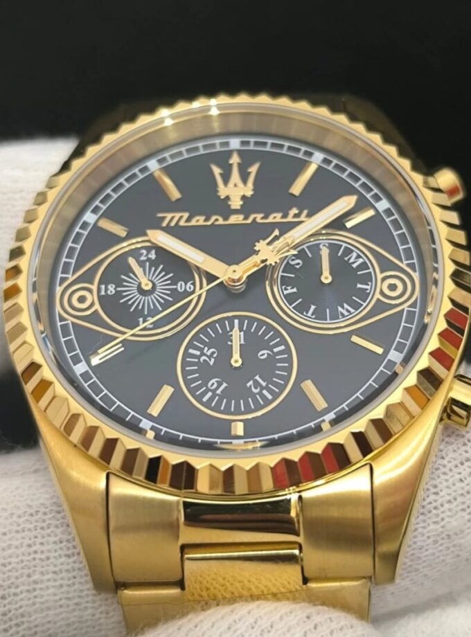 aiwatch_R8853100026 - Montre Maserati Competizion R8853100026 - Montre Analogique Sportive pour Hommes avec Cadran Bleu et Bracelet Métallique Jaune