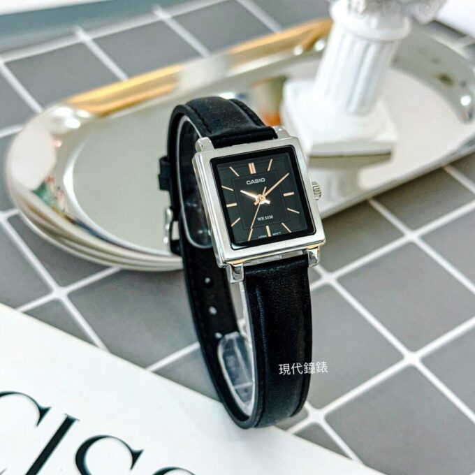 Montre Élégante Casio LTP-E176L-1AVDF - Femme - Analogique, Résistance à lEau 30m, Affichage Date, Précision ±20s/mois - Acier Inoxydable/Bracelet Cuir - Noir - LTP-E176L-1AVDF