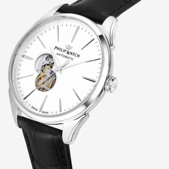 Montre Homme Philip Watch Roma R8221217006 - Automatique, Acier 41 mm, Verre Saphir, Cuir Noir, Étanche 5 ATM. - Verre Saphir