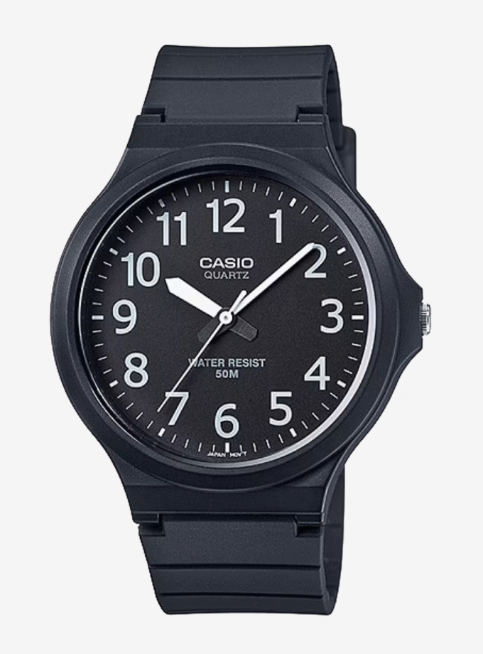 Montre Classique Homme Casio MW-240-1BVDF – Quartz, Bracelet Résine Noire, Étanche 50m, Grand Cadran – Référence MW-240-1BVDF