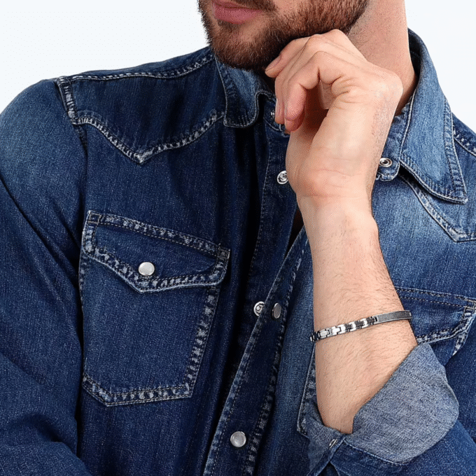 Bracelet Homme en Inoxydable - Modèle Basic SZS88 avec Émail Argenté et Gris