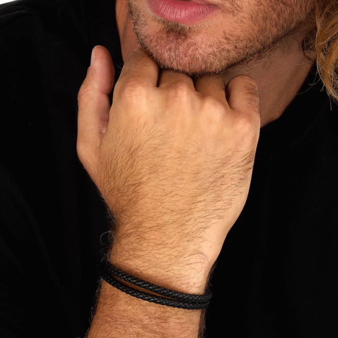 Bracelet Sector Bandy SZV127 - Élégance Masculine en Inoxydable et Cuir Naturel - Taille 21cm/22cm