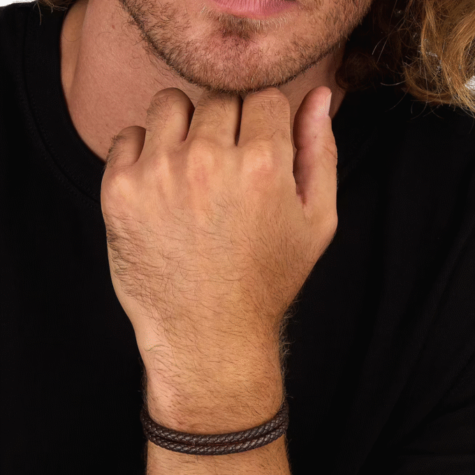 Bracelet Sector Bandy SZV129 - Élégance Masculine en Inoxydable et Cuir Naturel - Taille 21cm/22cm