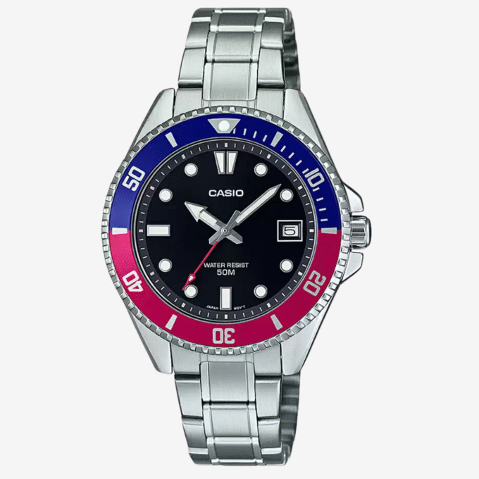 Montre Casio MDV-10D-1A3VDF - Style Sportif avec Cadran Noir et Bracelet en Acier Inoxydable