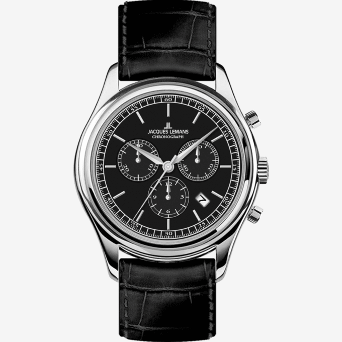 Jacques Lemans 1-2188A - Montre Homme en Acier Inoxydable avec Bracelet en Cuir - Verre Saphir