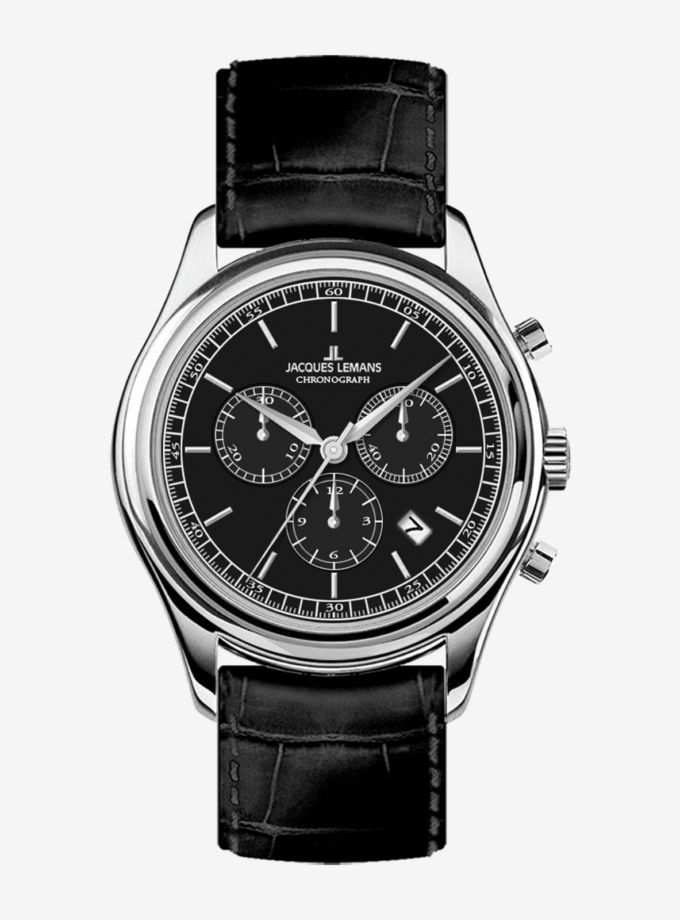 Jacques Lemans 1-2188A - Montre Homme en Acier Inoxydable avec Bracelet en Cuir - Verre Saphir