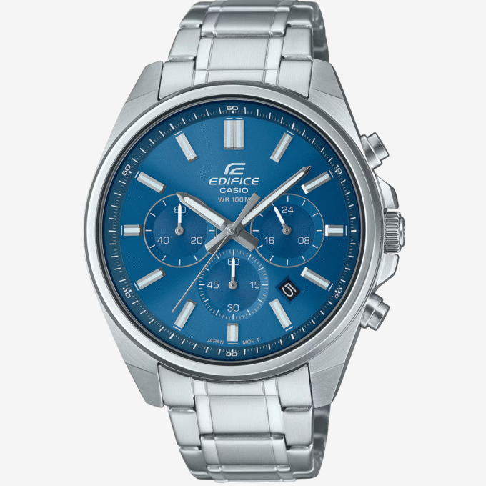 Casio EFV-650D-2AVUDF - Montre en Acier Inoxydable Résistante à l'Eau - Élégance Sportive avec Cadran Bleu