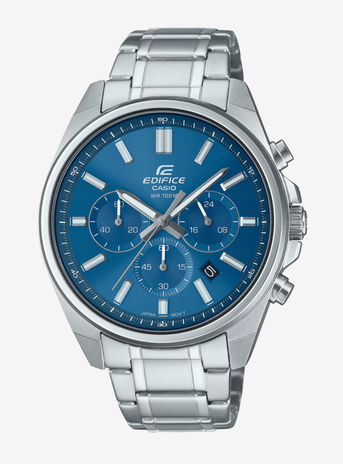Casio EFV-650D-2AVUDF - Montre en Acier Inoxydable Résistante à l'Eau - Élégance Sportive avec Cadran Bleu