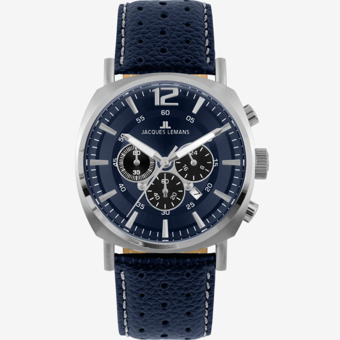 Montre Homme Jacques Lemans 1-1645Q - Élégance Sportive avec Cadran Bleu et Bracelet en Cuir